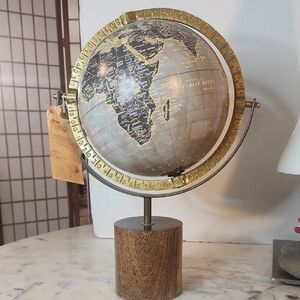 Contemporay Antique Gobal World Wood Base Brass Ring